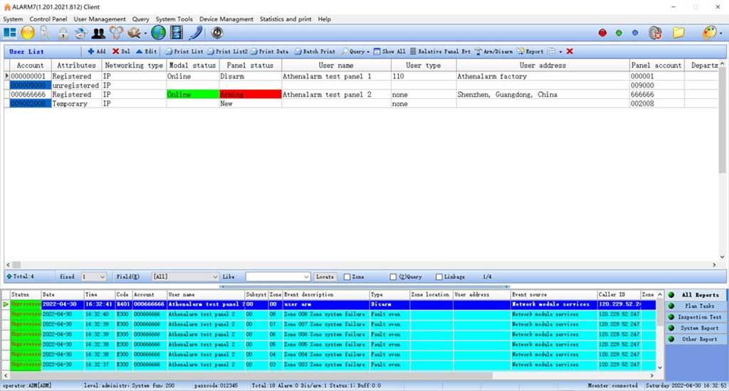 Network Alarm Monitoring System Application 1 Cloud-based network alarm monitoring system sending instant alarm notifications, audible alerts, and real-time event messages to connected security operators
