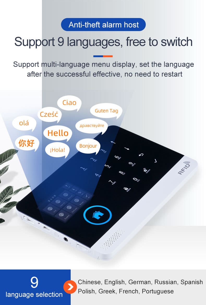 GSM/4G WIFI Alarm System 18 Smart GSM WiFi burglar alarm system panel supporting 9-language menu switching for home security